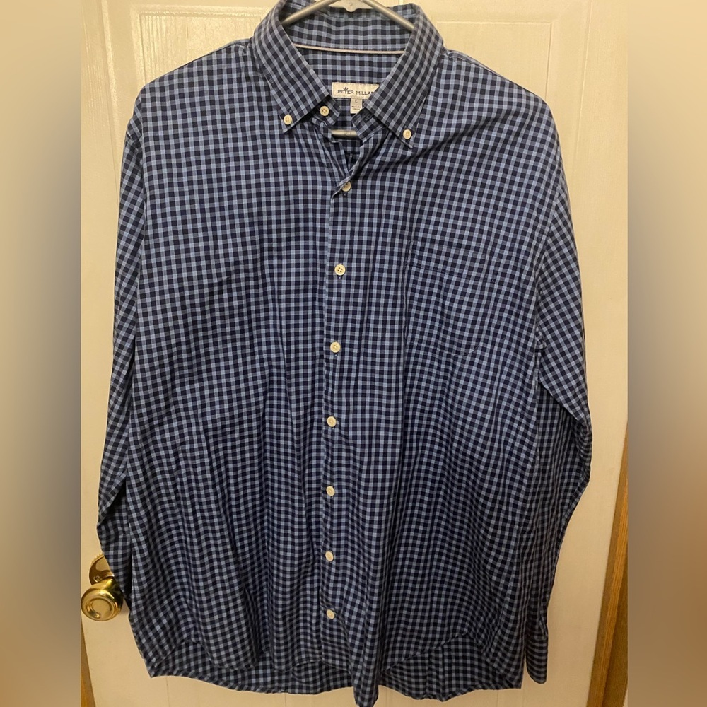 Peter Millar Navy Plaid Men's Shirt L